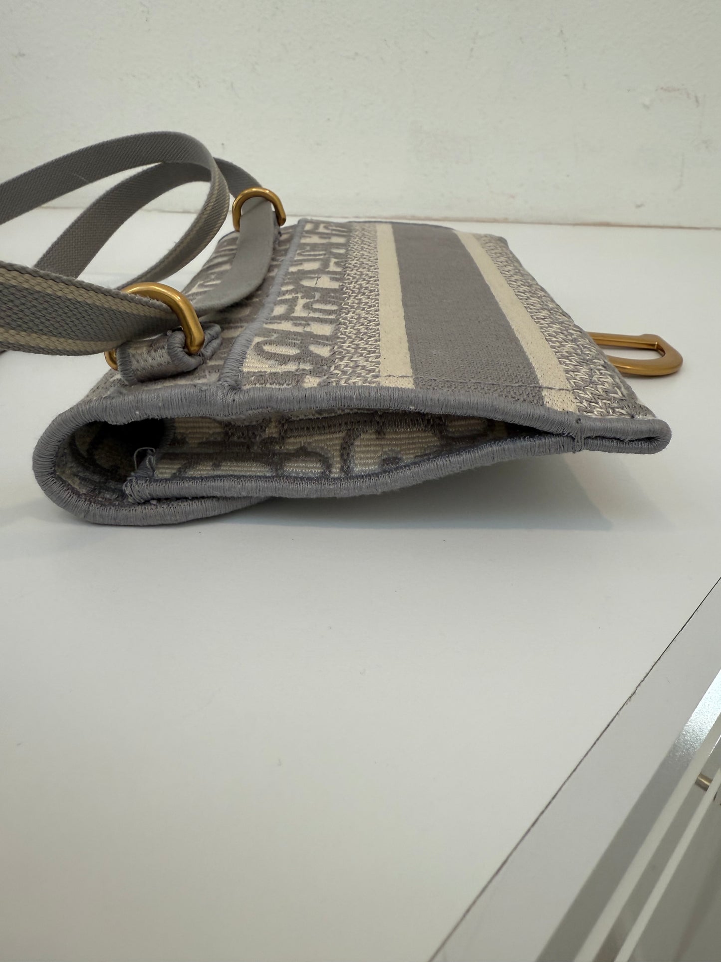 Grey CHRISTIAN DIOR  Oblique Slim Saddle Pouch Belt Shoulder Crossbody Bag