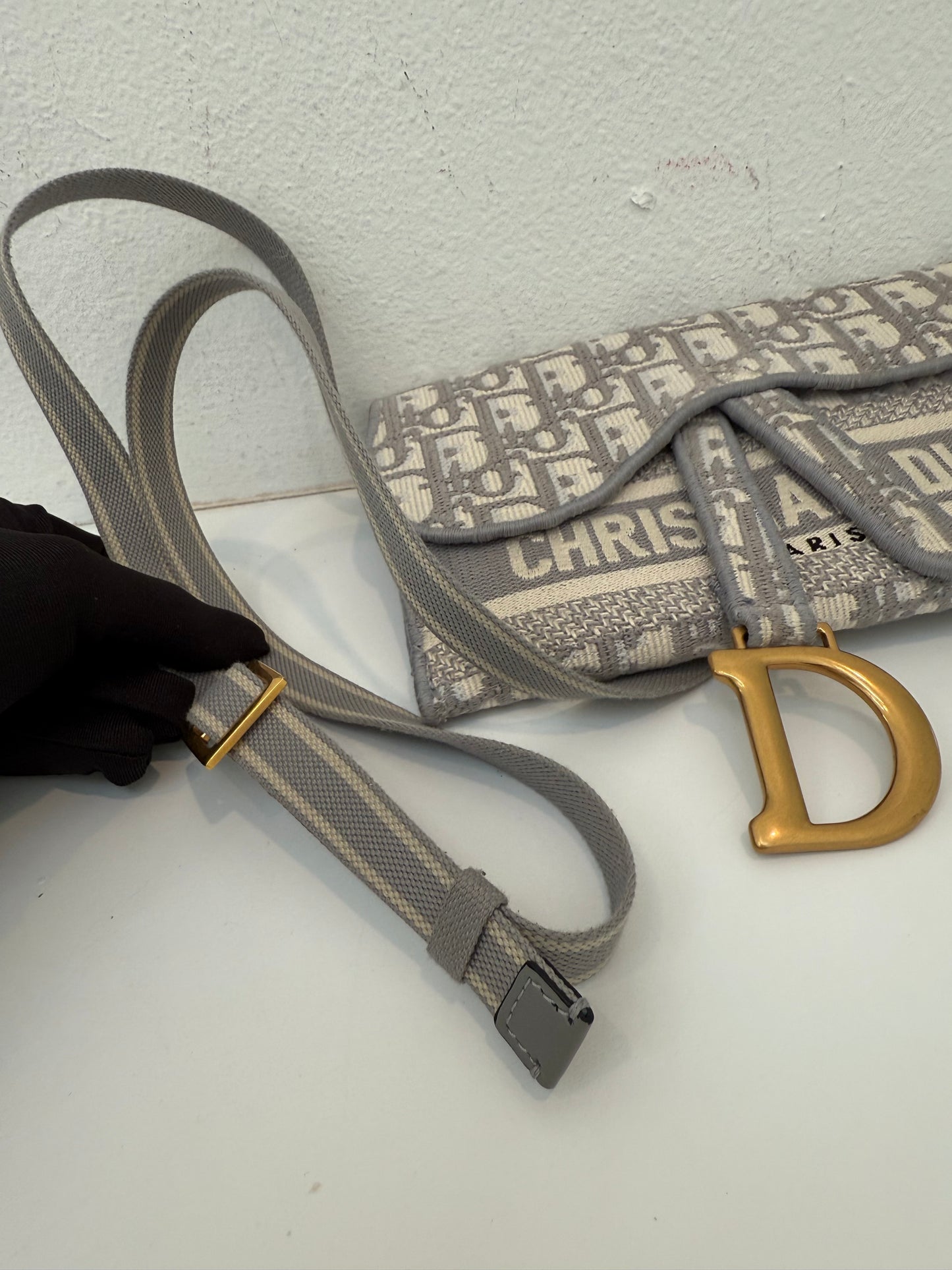 Grey CHRISTIAN DIOR  Oblique Slim Saddle Pouch Belt Shoulder Crossbody Bag