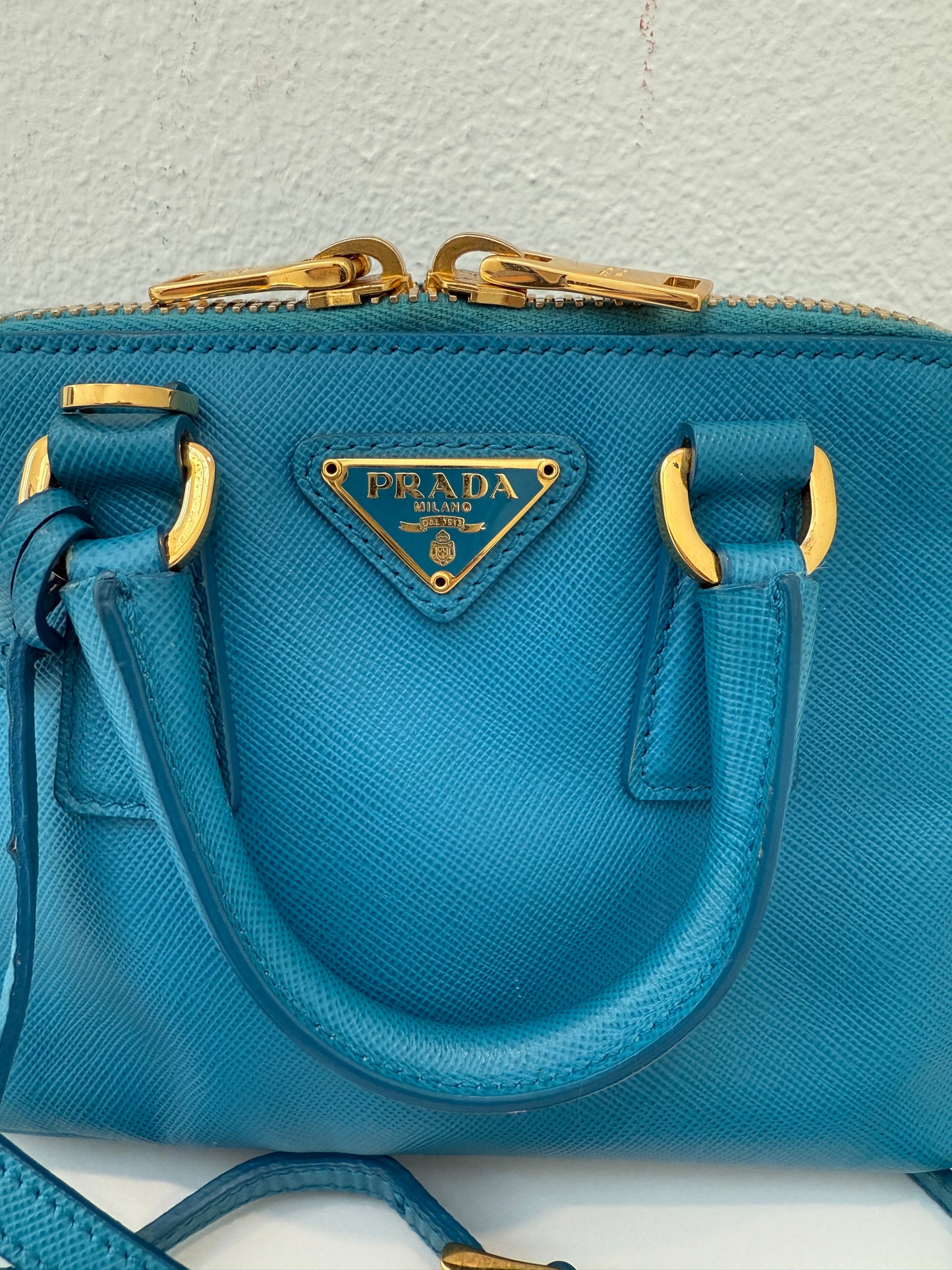 Prada Mini Baby Blue Galleria Saffiano Leather Shoulder Crossbody Satchel Bag