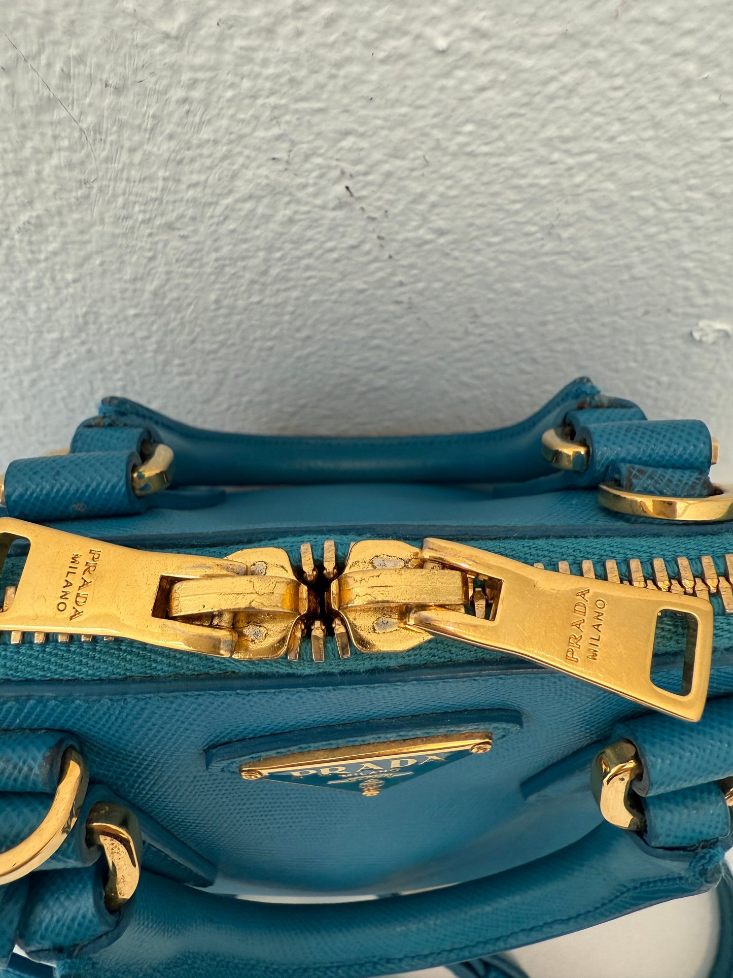 Prada Mini Baby Blue Galleria Saffiano Leather Shoulder Crossbody Satchel Bag