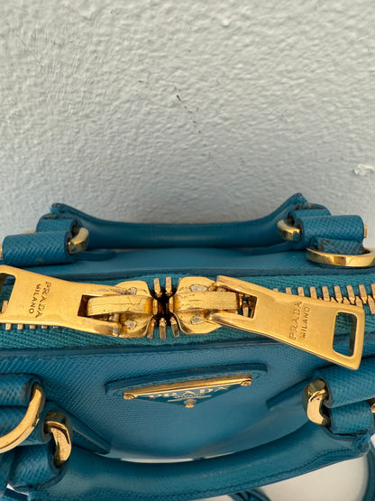 Prada Mini Baby Blue Galleria Saffiano Leather Shoulder Crossbody Satchel Bag