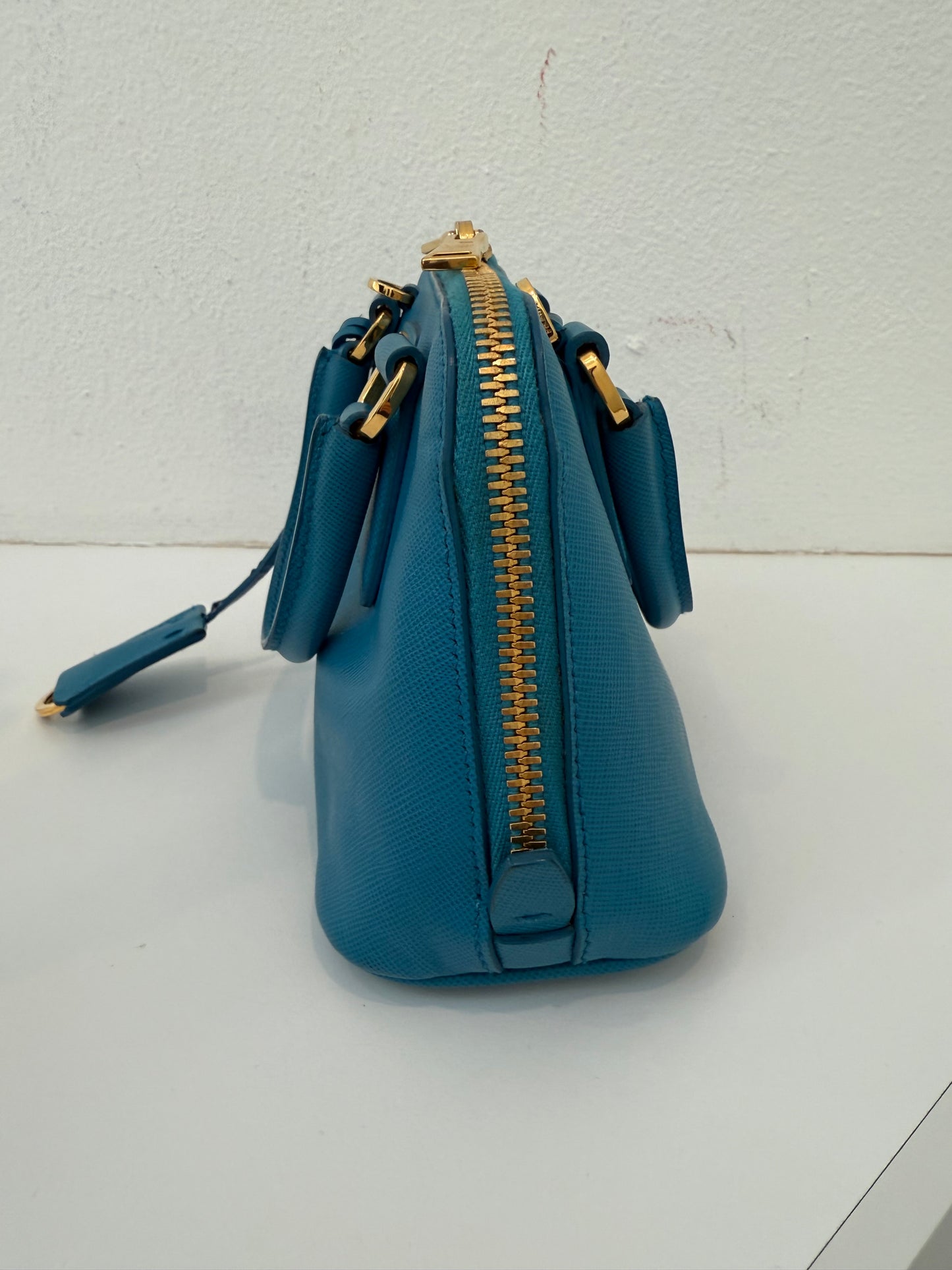 Prada Mini Baby Blue Galleria Saffiano Leather Shoulder Crossbody Satchel Bag