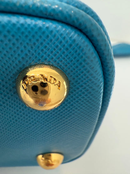Prada Mini Baby Blue Galleria Saffiano Leather Shoulder Crossbody Satchel Bag