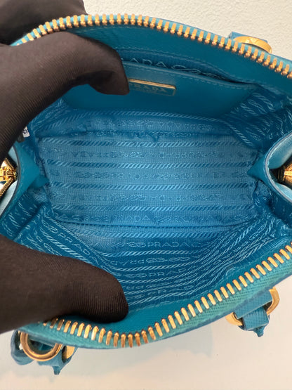 Prada Mini Baby Blue Galleria Saffiano Leather Shoulder Crossbody Satchel Bag
