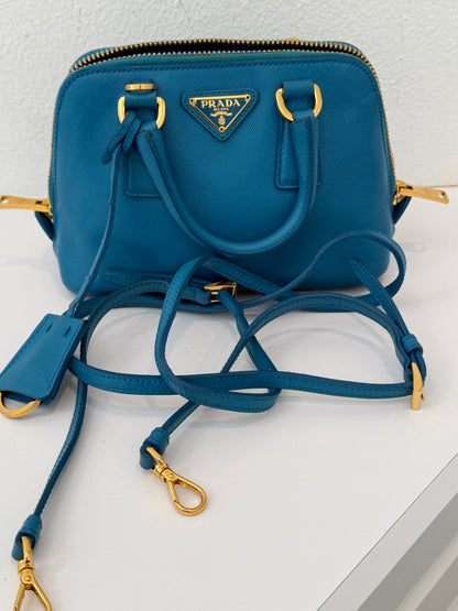 Prada Mini Baby Blue Galleria Saffiano Leather Shoulder Crossbody Satchel Bag