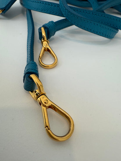 Prada Mini Baby Blue Galleria Saffiano Leather Shoulder Crossbody Satchel Bag