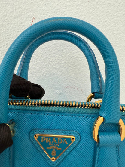 Prada Mini Baby Blue Galleria Saffiano Leather Shoulder Crossbody Satchel Bag