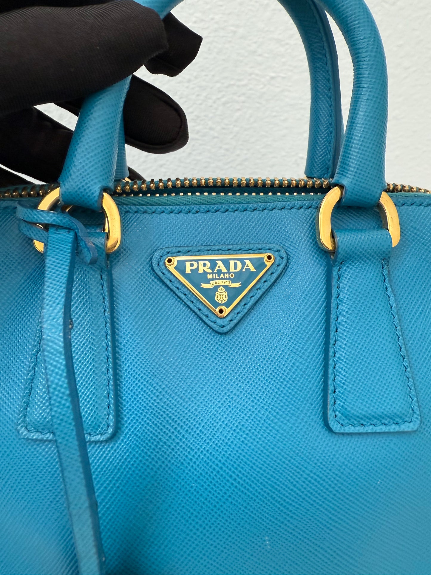 Prada Mini Baby Blue Galleria Saffiano Leather Shoulder Crossbody Satchel Bag