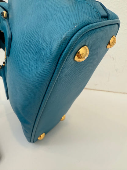 Prada Mini Baby Blue Galleria Saffiano Leather Shoulder Crossbody Satchel Bag