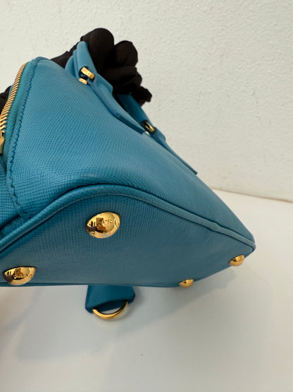 Prada Mini Baby Blue Galleria Saffiano Leather Shoulder Crossbody Satchel Bag