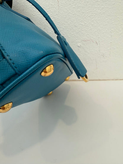 Prada Mini Baby Blue Galleria Saffiano Leather Shoulder Crossbody Satchel Bag