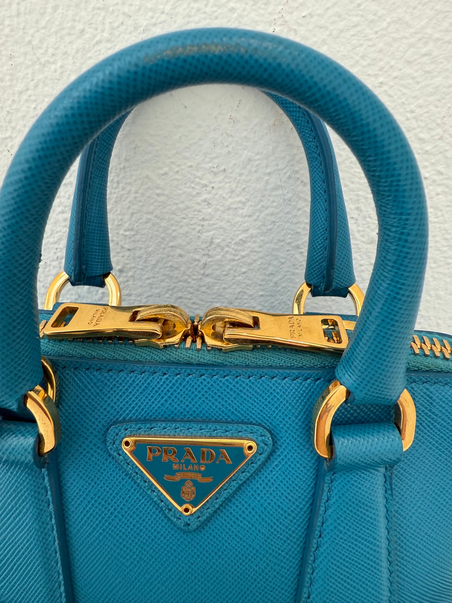 Prada Mini Baby Blue Galleria Saffiano Leather Shoulder Crossbody Satchel Bag