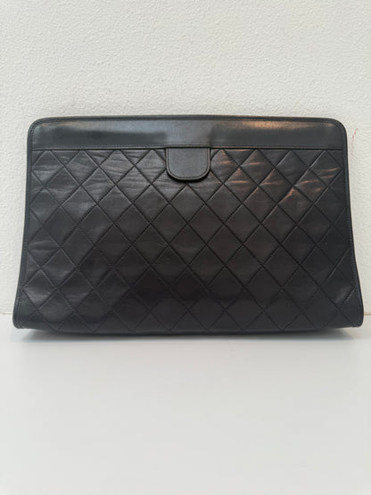 RARE Chanel Black Lambskin Vintage 24K Plated Golden Hardware Clutch Handbag