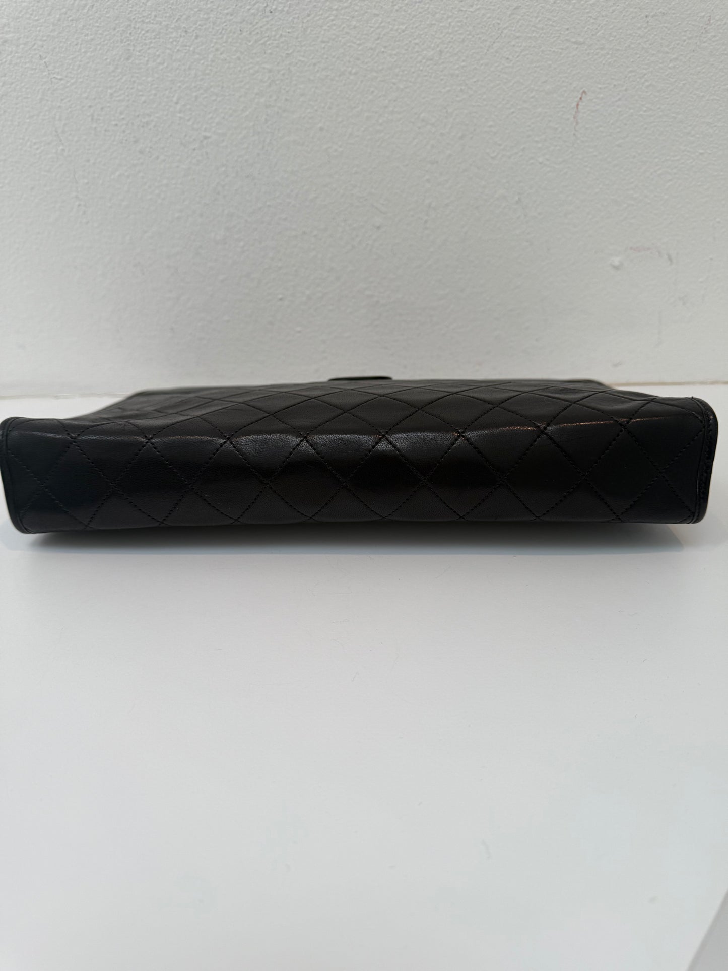 RARE Chanel Black Lambskin Vintage 24K Plated Golden Hardware Clutch Handbag