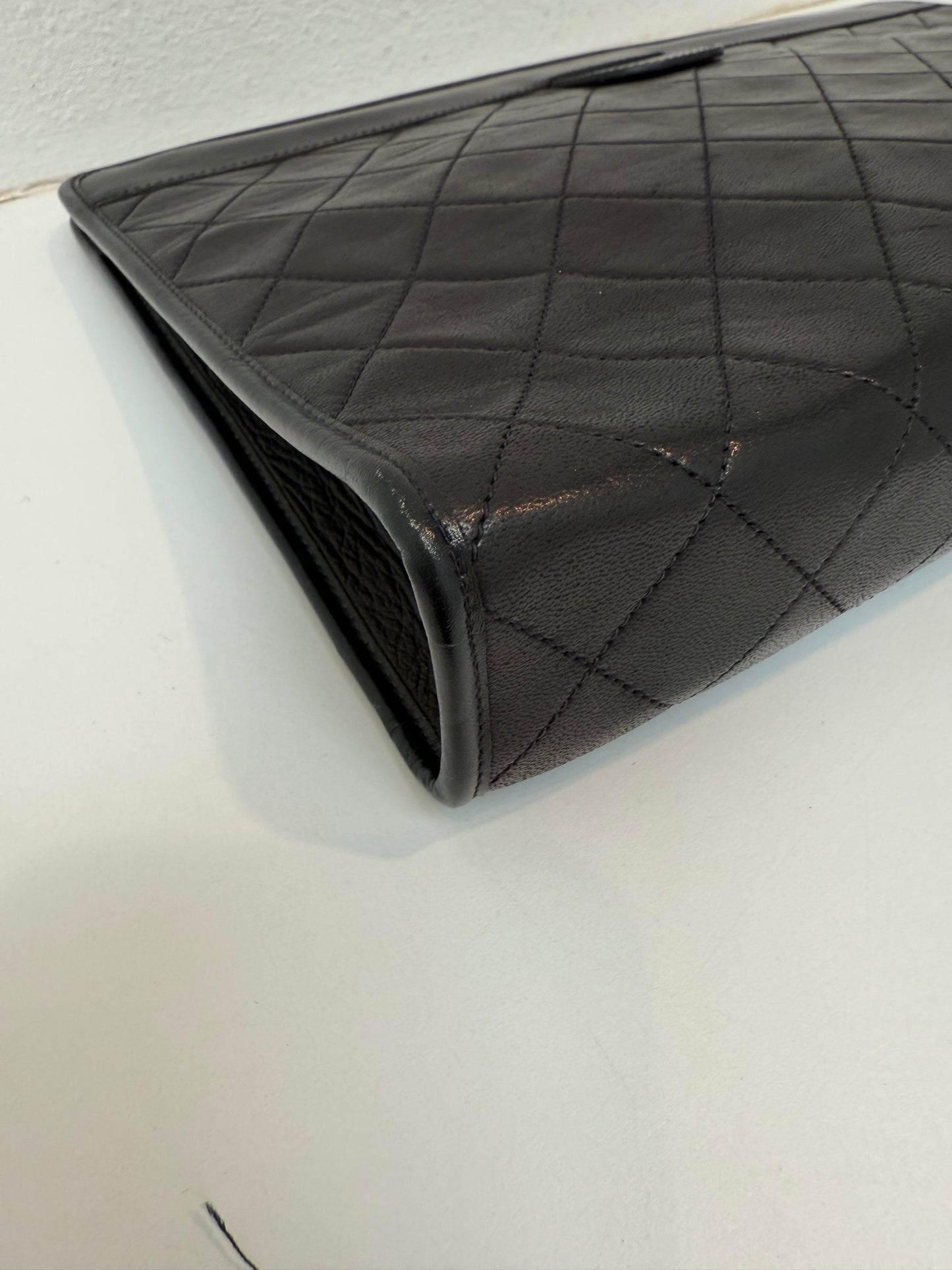 RARE Chanel Black Lambskin Vintage 24K Plated Golden Hardware Clutch Handbag