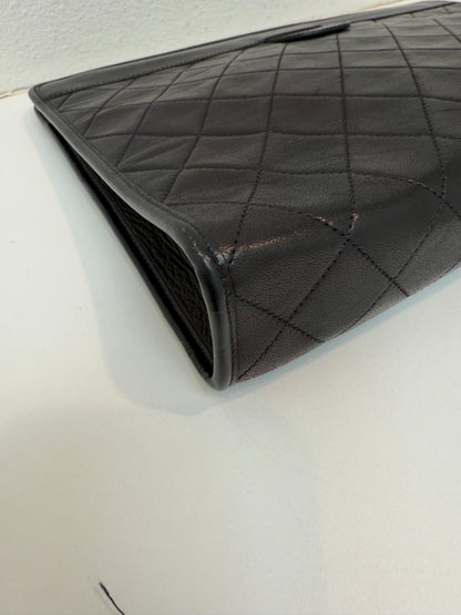 RARE Chanel Black Lambskin Vintage 24K Plated Golden Hardware Clutch Handbag