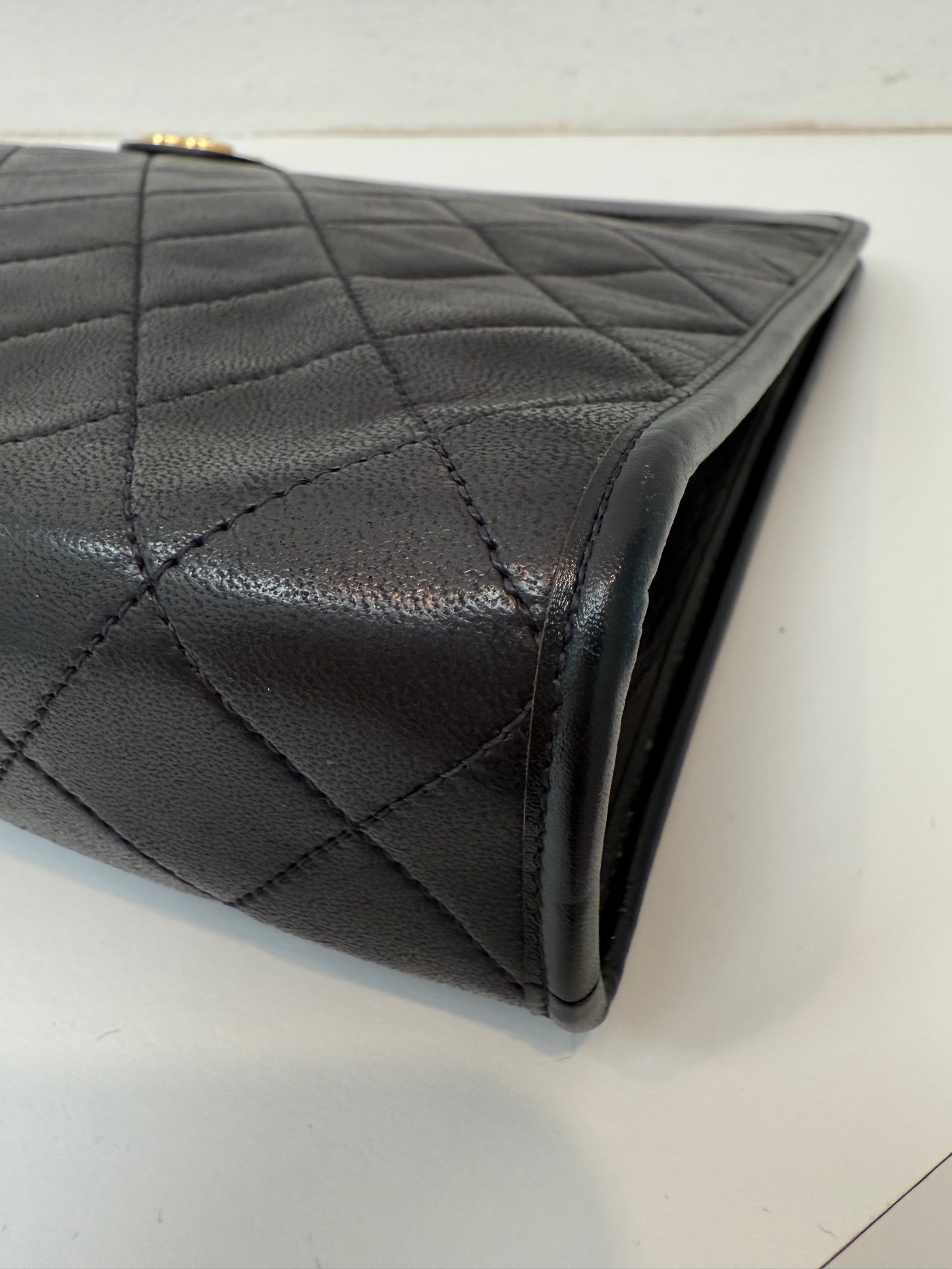 RARE Chanel Black Lambskin Vintage 24K Plated Golden Hardware Clutch Handbag