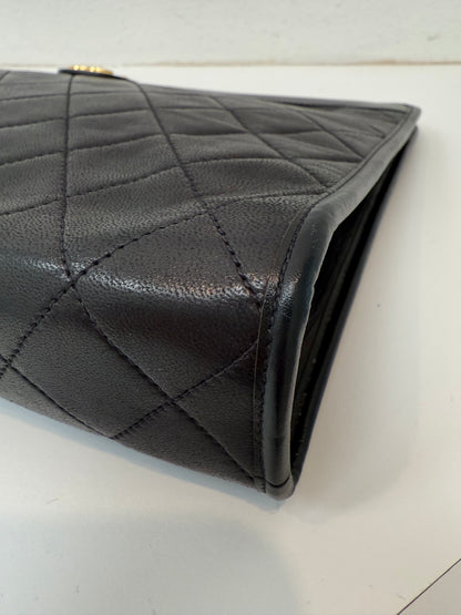 RARE Chanel Black Lambskin Vintage 24K Plated Golden Hardware Clutch Handbag