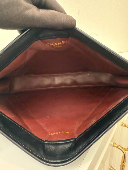 RARE Chanel Black Lambskin Vintage 24K Plated Golden Hardware Clutch Handbag