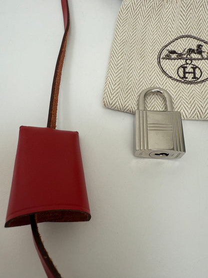NEW HERMES Red Leather Clochette for Kelly or Birkin, Lock & 2 Keys Set with dust bag