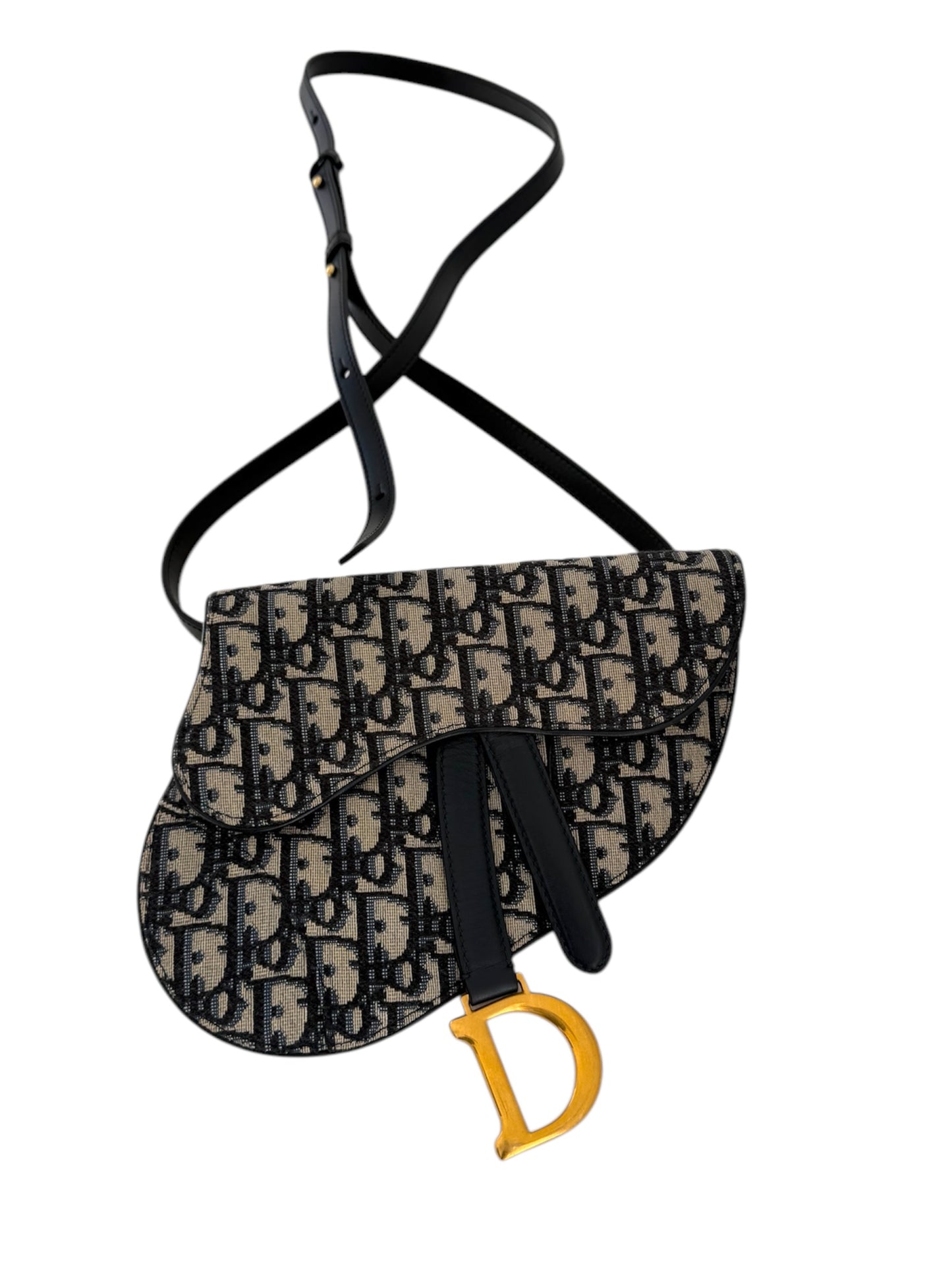 CHRISTIAN DIOR Oblique Blue Monogram Saddle Shoulder Crossbody Bag