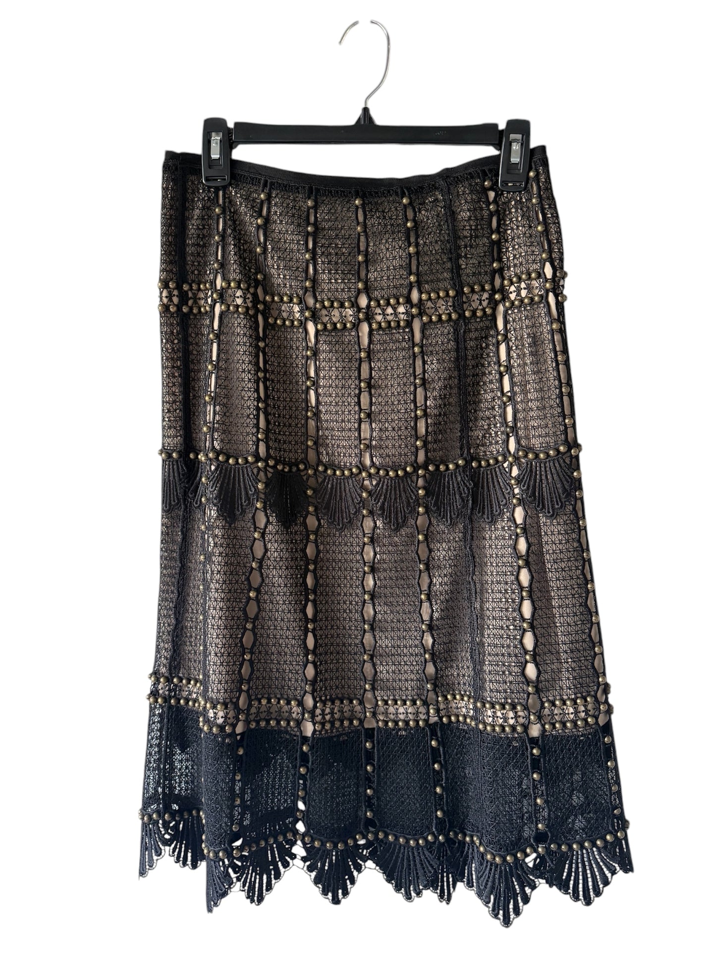 New Kobi Halperin Black with Gold Studded Scalloped Skirt Sz 6