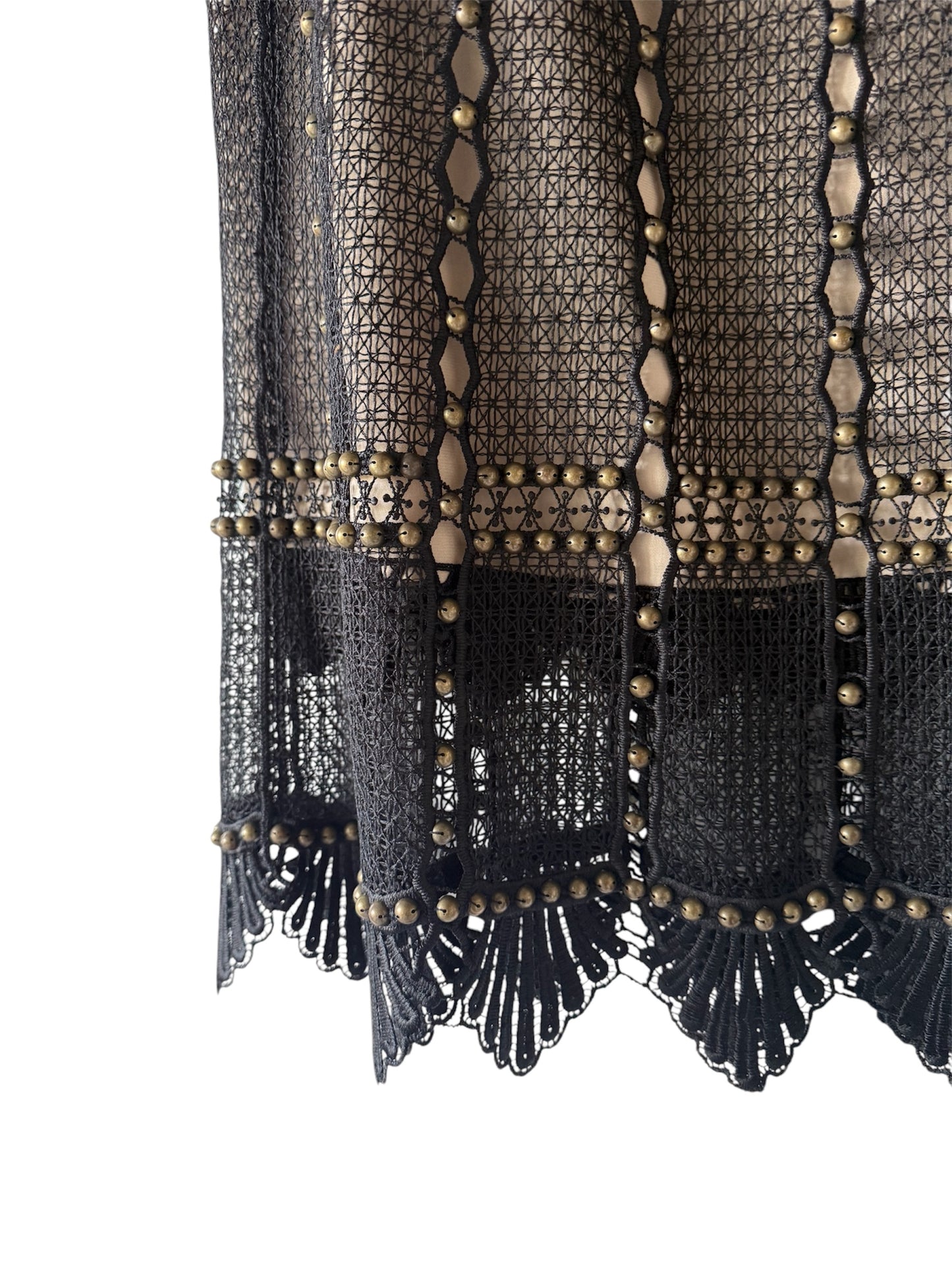 New Kobi Halperin Black with Gold Studded Scalloped Skirt Sz 6