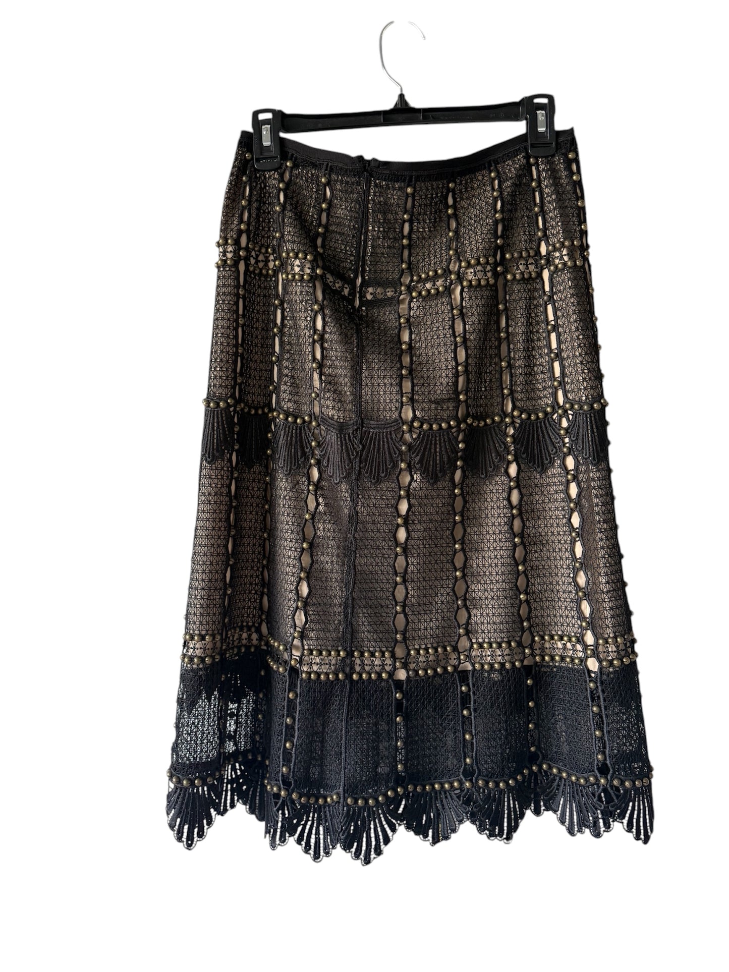 New Kobi Halperin Black with Gold Studded Scalloped Skirt Sz 6