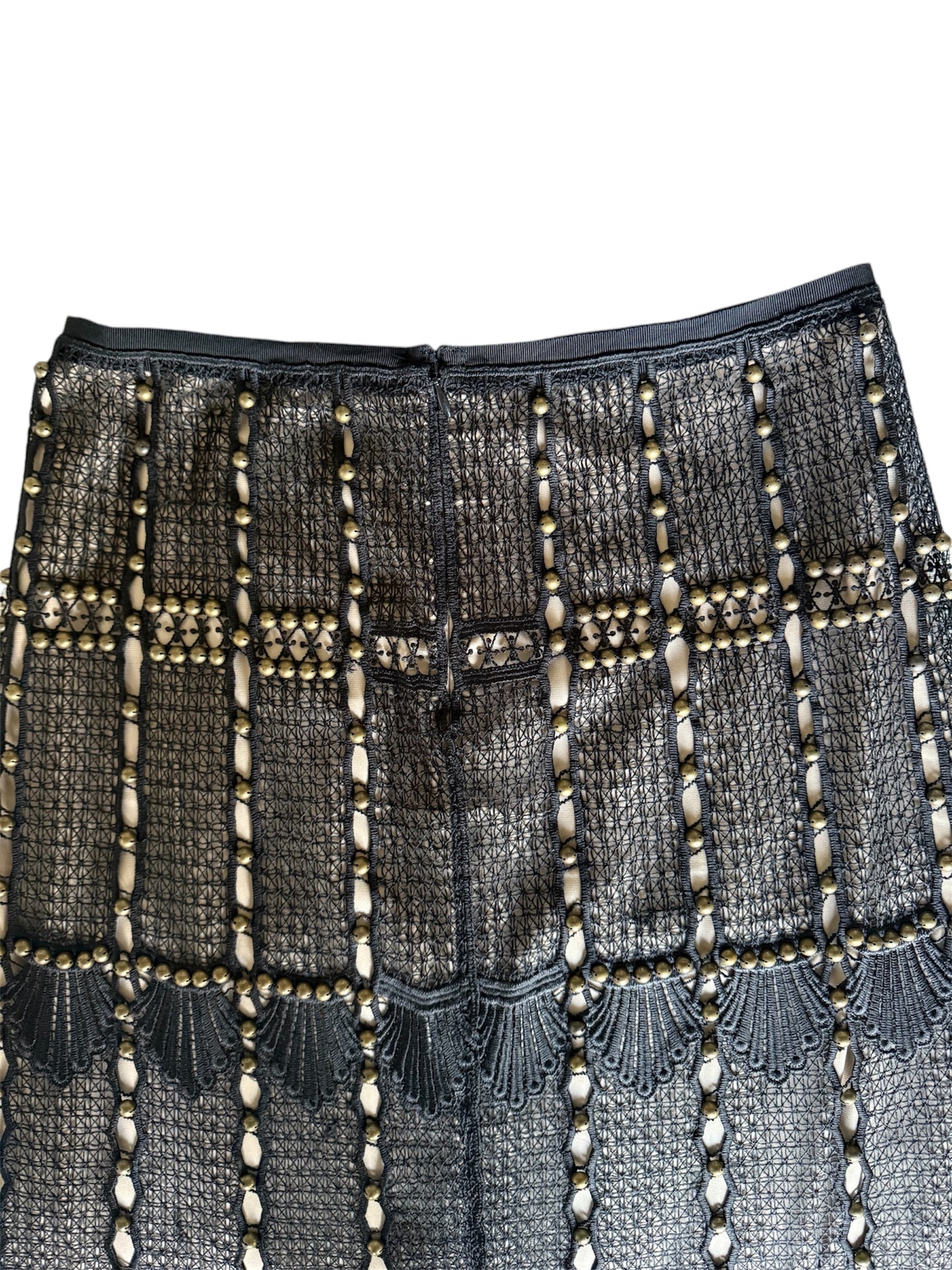 New Kobi Halperin Black with Gold Studded Scalloped Skirt Sz 6