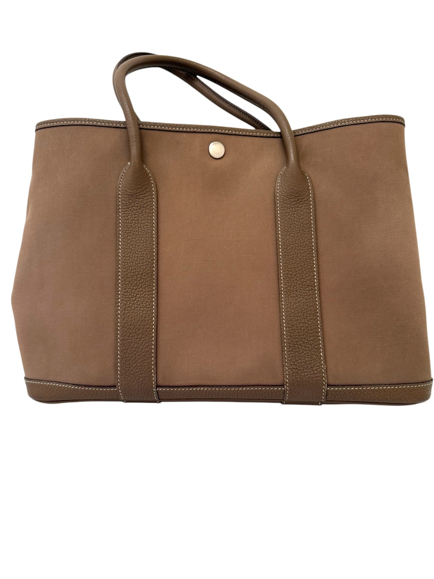 Hermes Garden Party 36 PM Toile Etoupe Leather Palladium Tote Bag