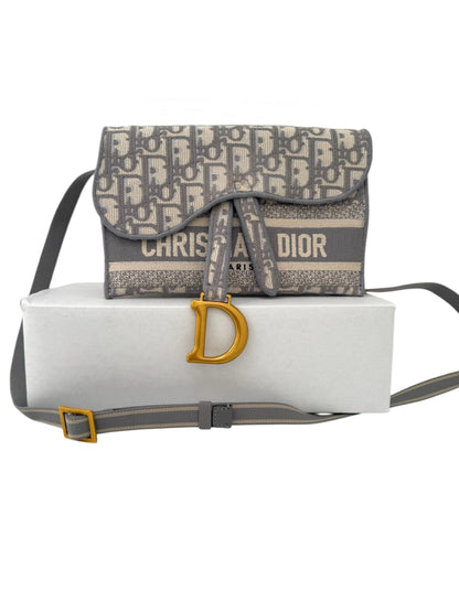 Grey CHRISTIAN DIOR  Oblique Slim Saddle Pouch Belt Shoulder Crossbody Bag