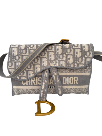 Grey CHRISTIAN DIOR  Oblique Slim Saddle Pouch Belt Shoulder Crossbody Bag