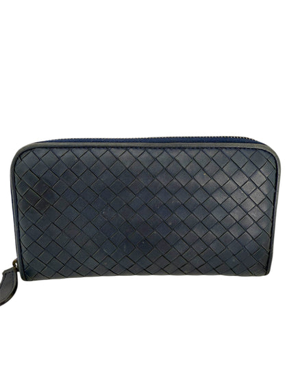 Authentic BOTTEGA VENETA Blue Intrecciato Zip Around Long Continental Wallet