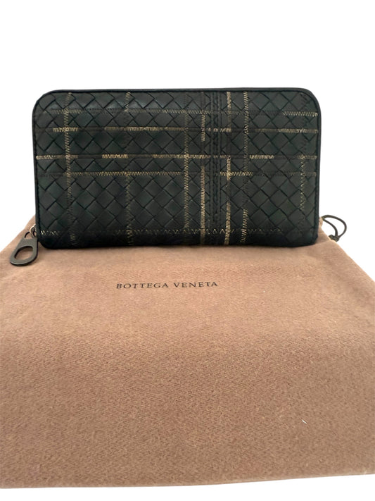 BOTTEGA VENETA Anthracite Black Weave Intrecciato Zip Long Continental Wallet