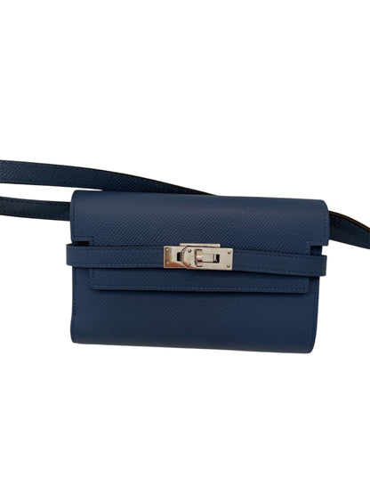 Authentic Hermes Medium Kelly Blue Epsom Leather Wallet with Leather Strap