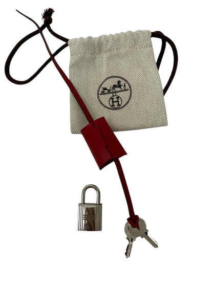 NEW HERMES Red Leather Clochette for Kelly or Birkin, Lock & 2 Keys Set with dust bag