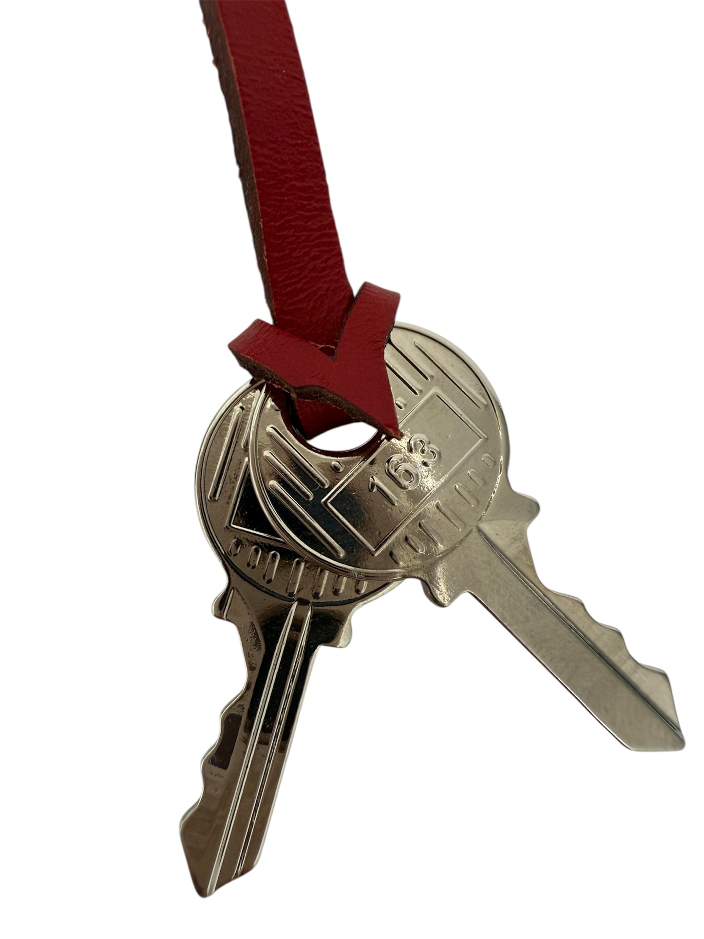 NEW HERMES Red Leather Clochette for Kelly or Birkin, Lock & 2 Keys Set with dust bag