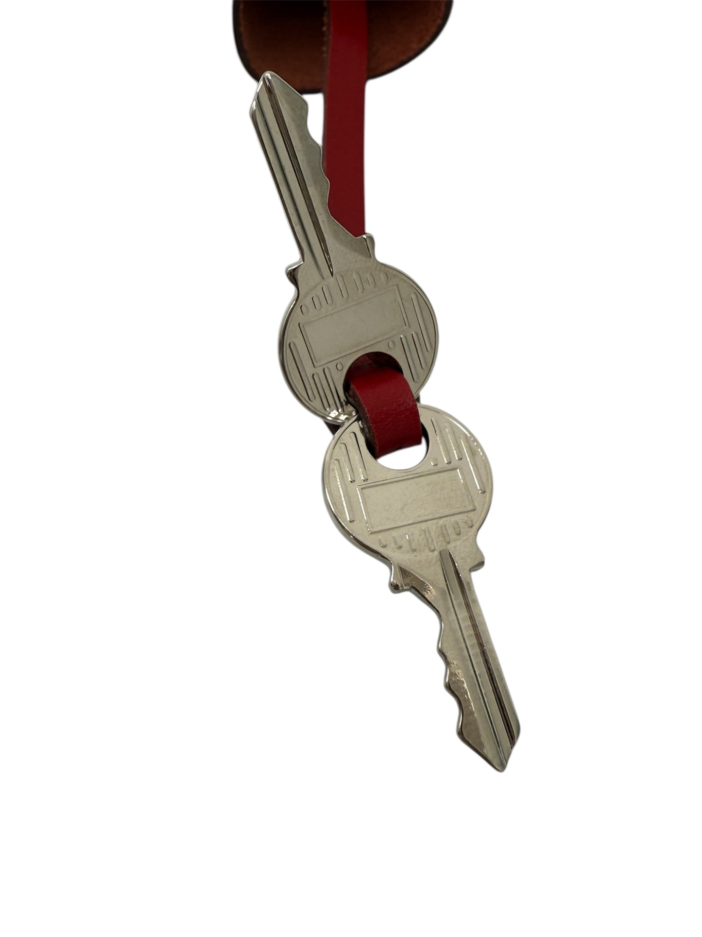 NEW HERMES Red Leather Clochette for Kelly or Birkin, Lock & 2 Keys Set with dust bag