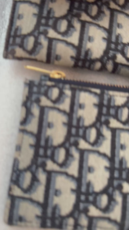 Christian Dior Blue Oblique Jacquard Saddle Pouch with Chain WOC Wallet on Chain