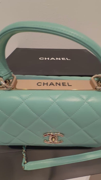 CHANEL Turquoise Lambskin Quilted Small Trendy CC Dual Handle Flap Bag