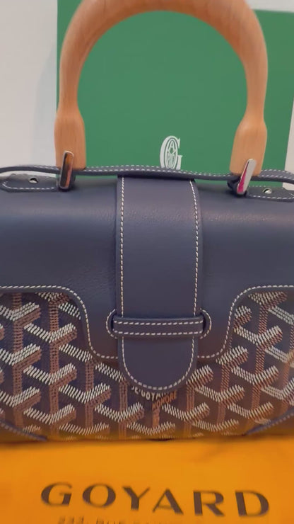 Goyard Saigon Souple Mini Bag Navy Blue Goyardine Palladium Top Handle Bag