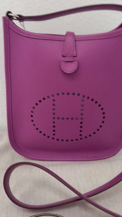 Hermes Purple Evelyn TPM Mini Shoulder Handbag with ALL Epsom Leather STRAP!