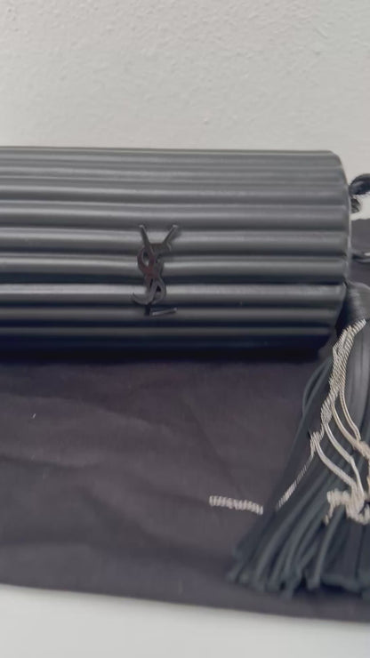 Saint Laurent Ribbed Plexiglass Lambskin Fringe Monogram Opium Box Bag