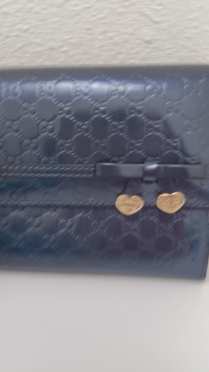 Gucci Navy Guccissima Patent Leather Long Continental Wallet