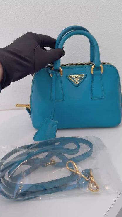 Prada Mini Baby Blue Galleria Saffiano Leather Shoulder Crossbody Satchel Bag